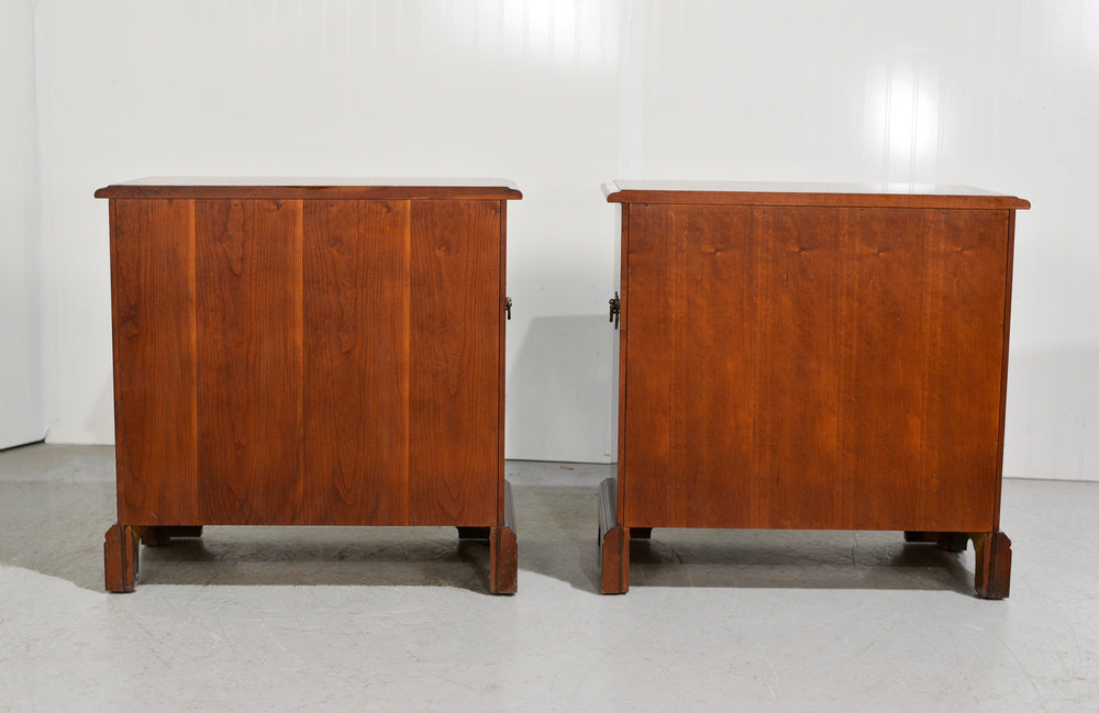 Mid Century Chippendale Style Cherry Nightstands - A Pair