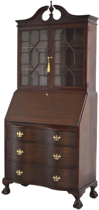 Mid Century Chippendale Style Slant Front Secretary Desk