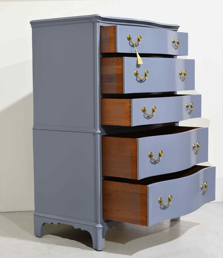 Mid Century Colonial Style Mahogany 5 Drawer Highboy by Berkey and Gay - Newly Painted