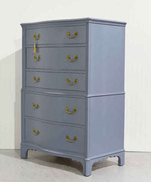 Mid Century Colonial Style Mahogany 5 Drawer Highboy by Berkey and Gay - Newly Painted