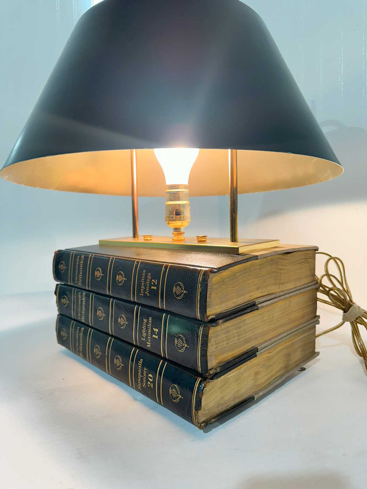 Mid Century Encyclopedia Britannica Leather Book Stack Table Lamp