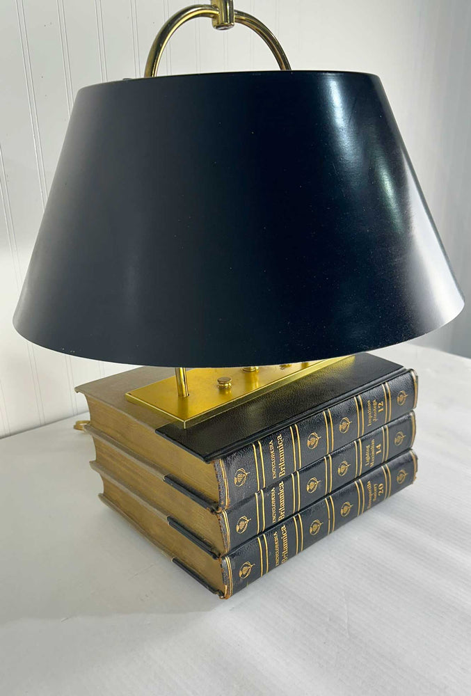 Mid Century Encyclopedia Britannica Leather Book Stack Table Lamp