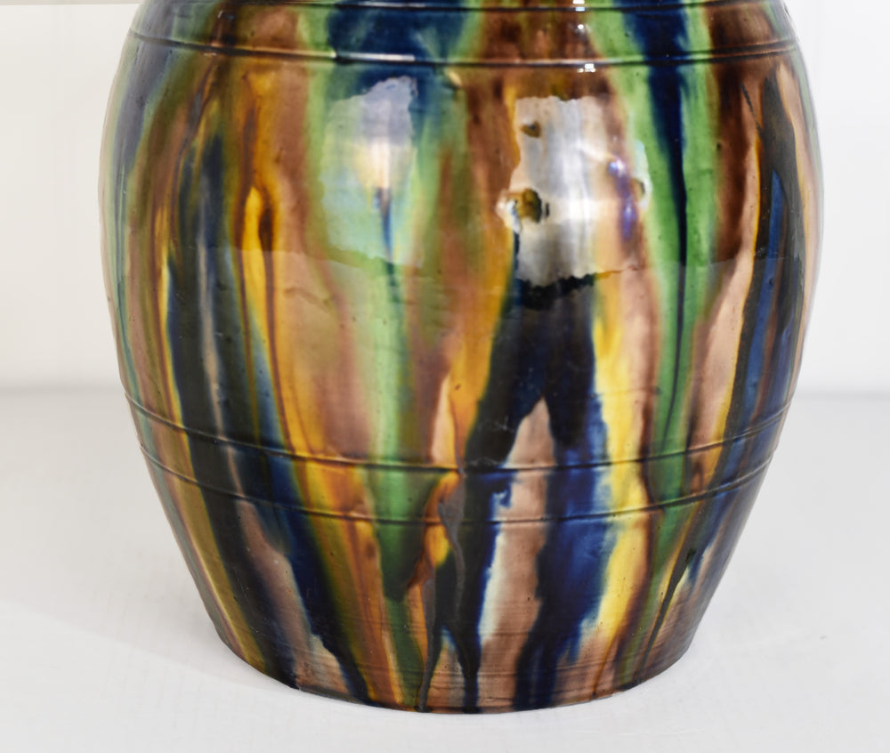Mid Century Faiencerie de Thulin Belgium Drip Glaze Lidded Vase