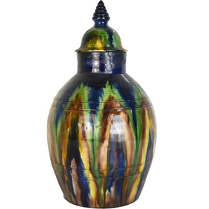 Mid Century Faiencerie de Thulin Belgium Drip Glaze Lidded Vase