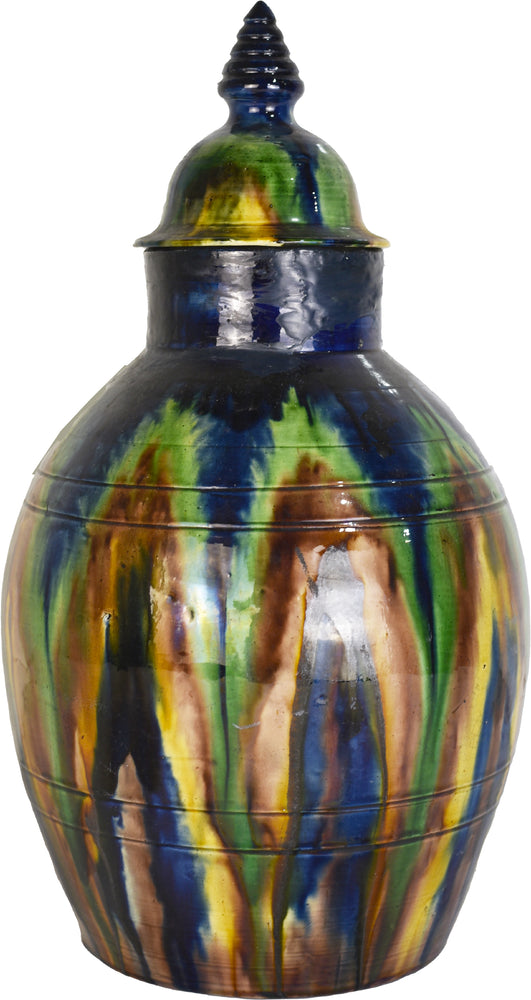 Mid Century Faiencerie de Thulin Belgium Drip Glaze Lidded Vase