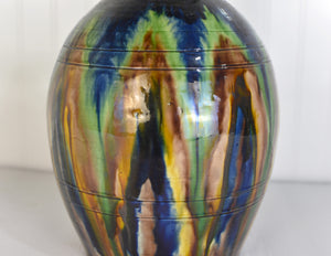 Mid Century Faiencerie de Thulin Belgium Drip Glaze Lidded Vase