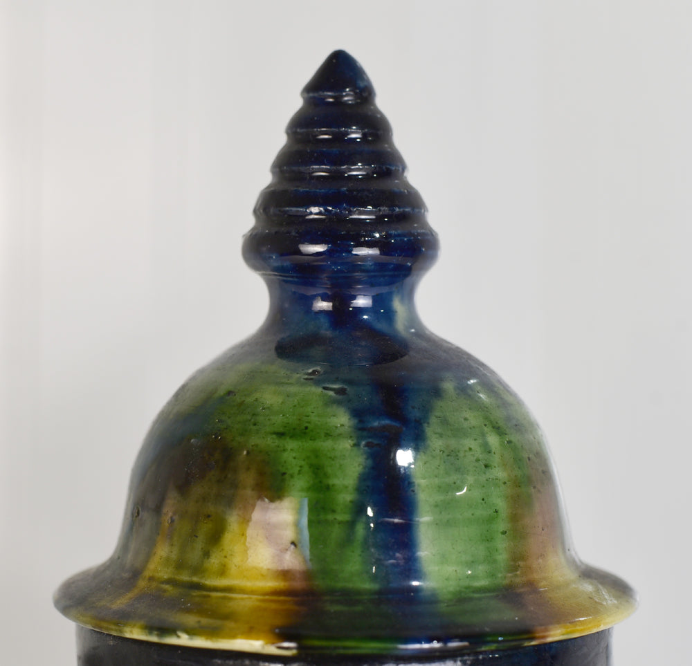 Mid Century Faiencerie de Thulin Belgium Drip Glaze Lidded Vase