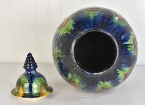 Mid Century Faiencerie de Thulin Belgium Drip Glaze Lidded Vase