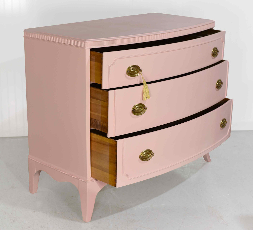 Mid Century Federal Style Mahogany 3 Drawer Chest in Pink  - Newly Painted