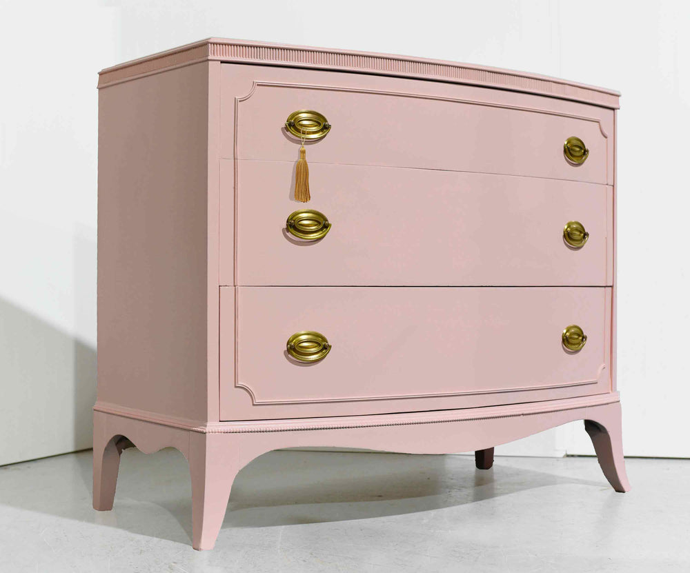 Mid Century Federal Style Mahogany 3 Drawer Chest in Pink  - Newly Painted