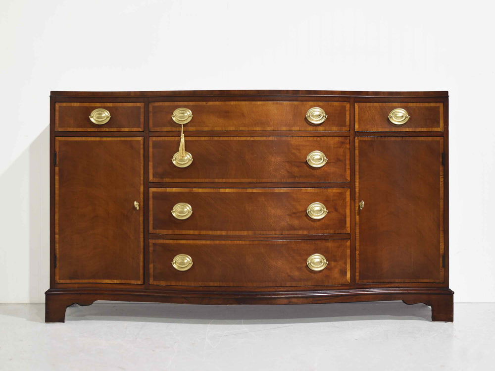 Mid Century Federal Style Banded Mahogany Curve Front Buffet