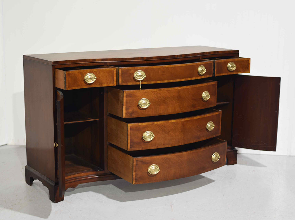 Mid Century Federal Style Banded Mahogany Curve Front Buffet