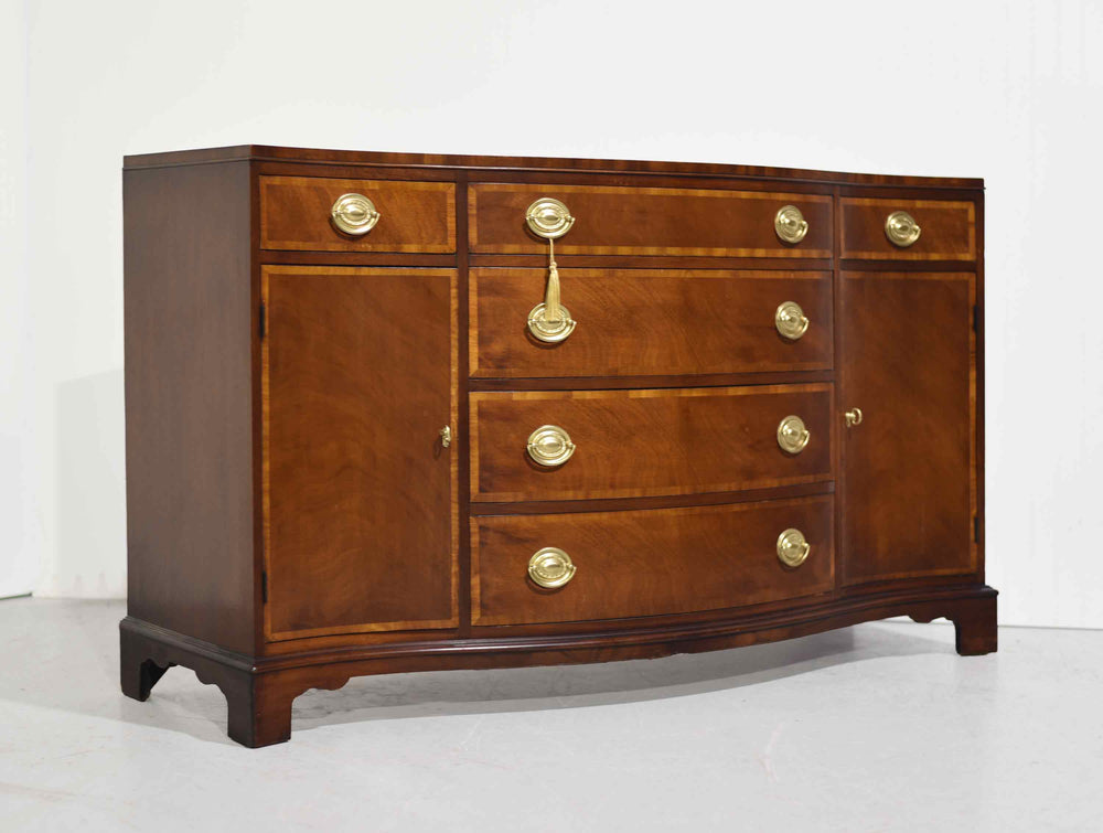 Mid Century Federal Style Banded Mahogany Curve Front Buffet