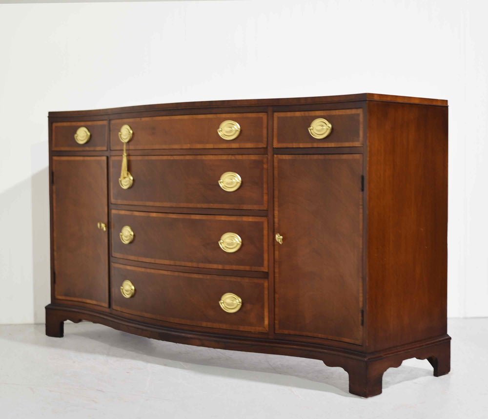 Mid Century Federal Style Banded Mahogany Curve Front Buffet
