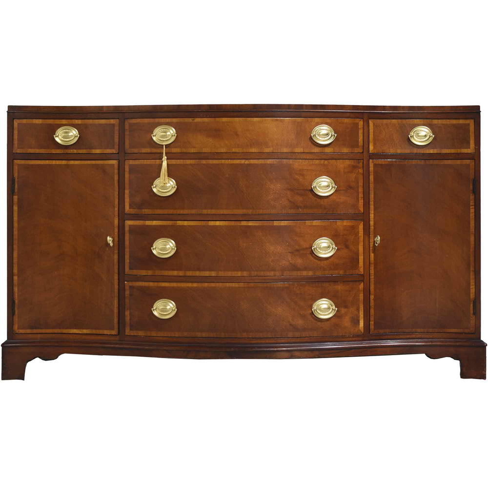 Mid Century Federal Style Banded Mahogany Curve Front Buffet