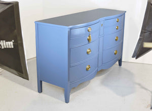 Mid Century Federal Style Bow Front Mahogany Dresser in Blue  by Dixie Furniture - Newly Painted