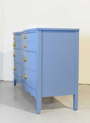 Mid Century Federal Style Bow Front Mahogany Dresser in Blue by Dixie Furniture - Newly Painted