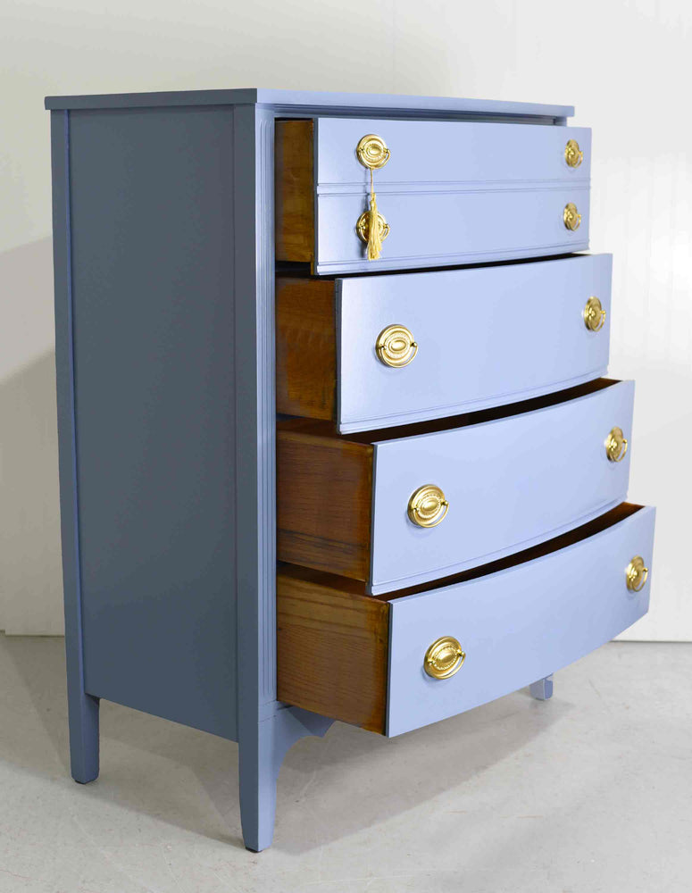 Mid Century Federal Style Bow Front Mahogany Highboy in Blue  by Dixie Furniture - Newly Painted