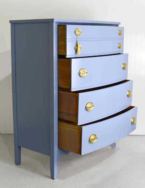 Mid Century Federal Style Bow Front Mahogany Highboy in Blue  by Dixie Furniture - Newly Painted