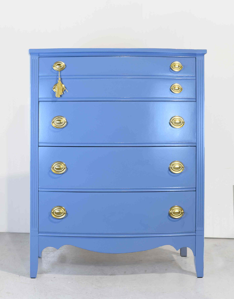 Mid Century Federal Style Bow Front Mahogany Highboy in Blue  by Dixie Furniture - Newly Painted