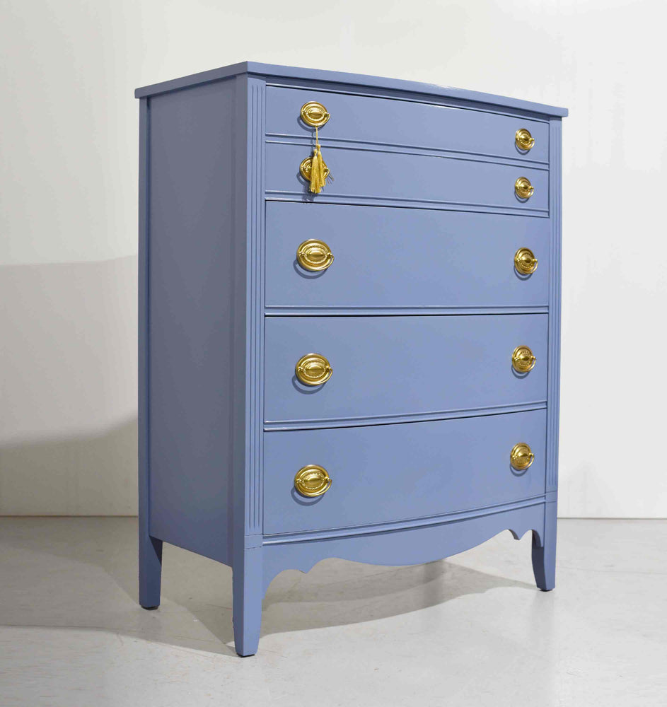 Mid Century Federal Style Bow Front Mahogany Highboy in Blue  by Dixie Furniture - Newly Painted