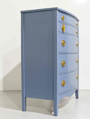 Mid Century Federal Style Bow Front Mahogany Highboy in Blue  by Dixie Furniture - Newly Painted