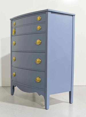 Mid Century Federal Style Bow Front Mahogany Highboy in Blue  by Dixie Furniture - Newly Painted