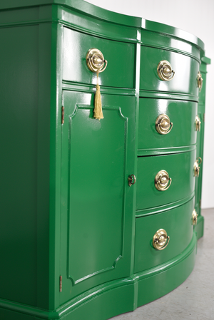 Mid Century Federal Style Buffet Console Travis Court Collection by Drexel in Green- Newly Painted