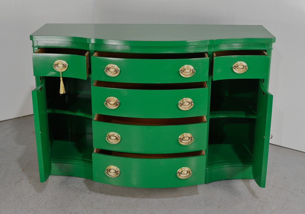 Mid Century Federal Style Buffet Console Travis Court Collection by Drexel in Green- Newly Painted