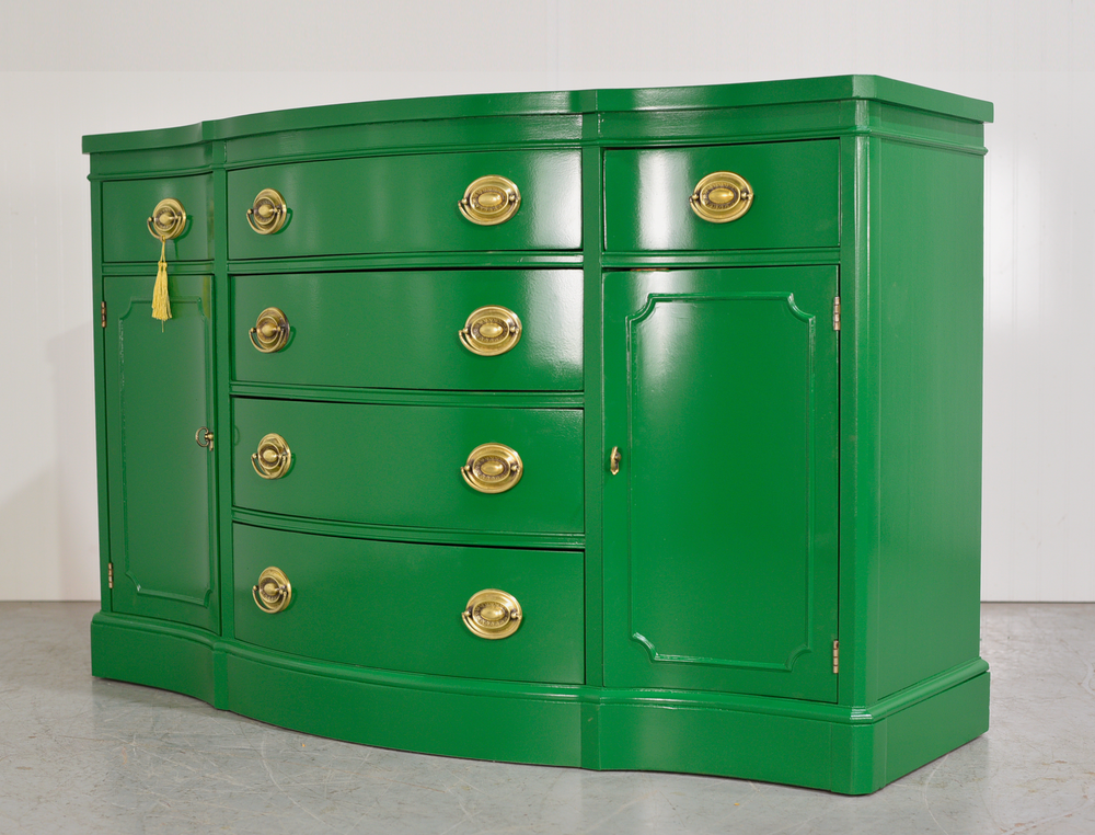 Mid Century Federal Style Buffet Console Travis Court Collection by Drexel in Green- Newly Painted