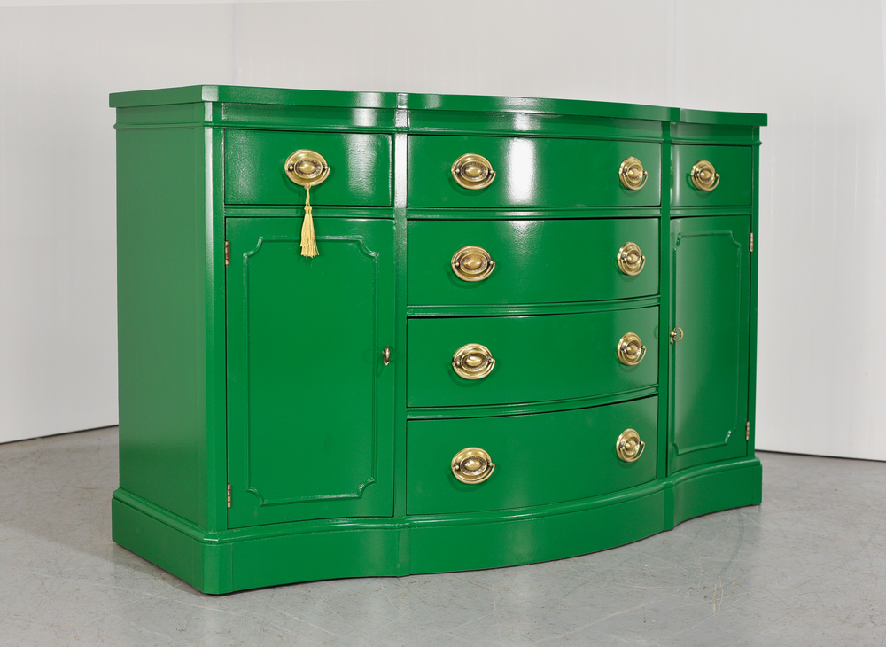 Mid Century Federal Style Buffet Console Travis Court Collection by Drexel in Green- Newly Painted