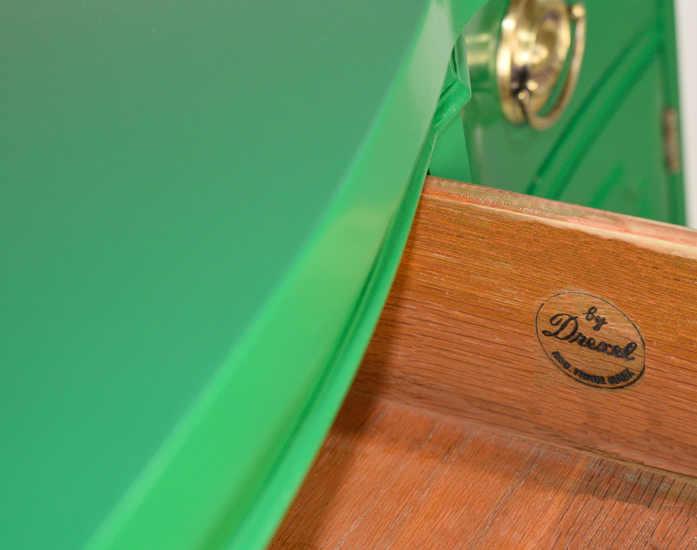 Mid Century Federal Style Buffet Console Travis Court Collection by Drexel in Green- Newly Painted