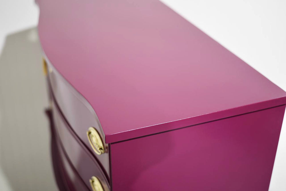 Mid Century Federal Style Mahogany Curved Front Highboy in Purple by Basset- Newly Painted