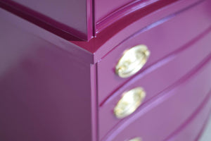 Mid Century Federal Style Mahogany Curved Front Highboy in Purple by Basset- Newly Painted