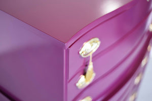 Mid Century Federal Style Mahogany Curved Front Highboy in Purple by Basset- Newly Painted