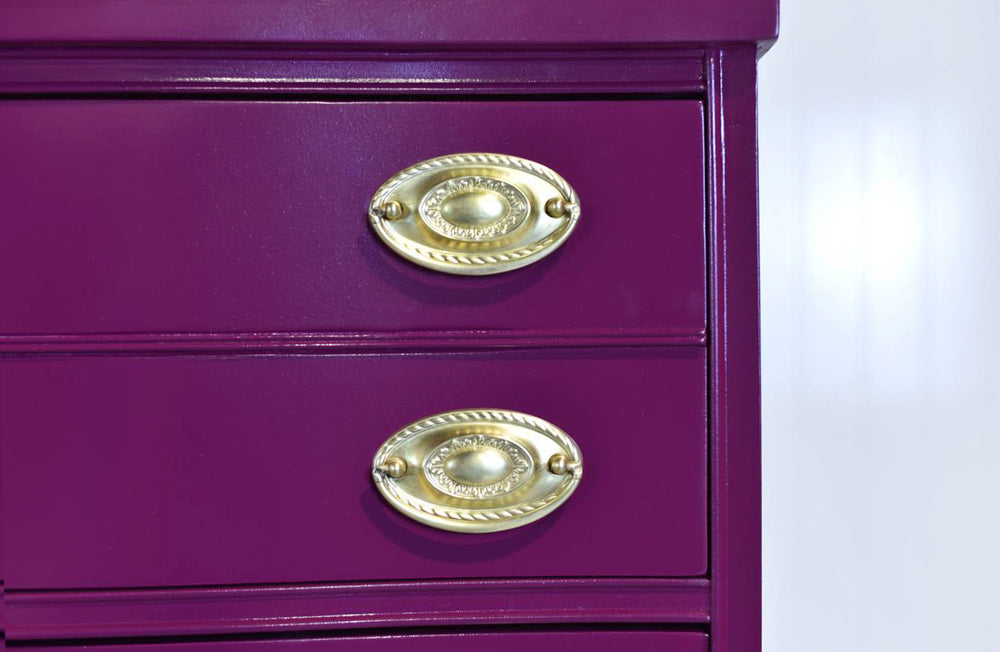 Mid Century Federal Style Mahogany Curved Front Highboy in Purple by Basset- Newly Painted