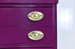 Mid Century Federal Style Mahogany Curved Front Highboy in Purple by Basset- Newly Painted