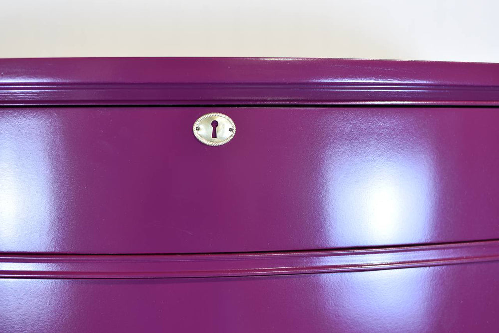 Mid Century Federal Style Mahogany Curved Front Highboy in Purple by Bassett- Newly Painted