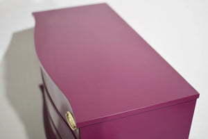 Mid Century Federal Style Mahogany Curved Front Highboy in Purple by Bassett- Newly Painted