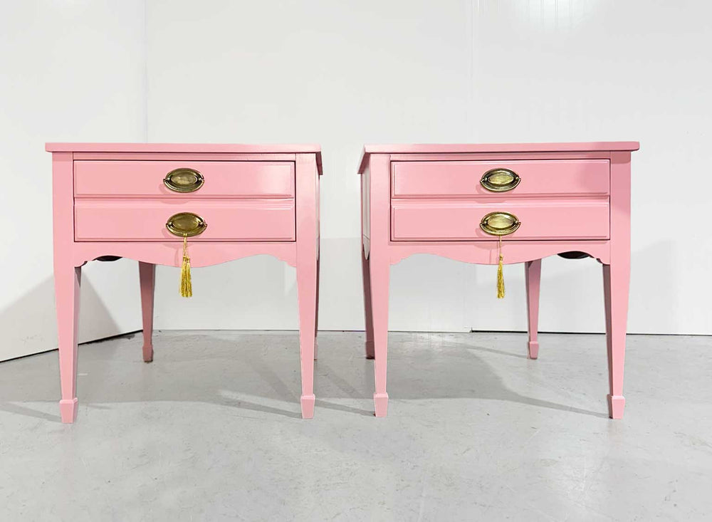 Mid Century Federal Style Nightstands in Pink by Lane Furniture - Newly Painted