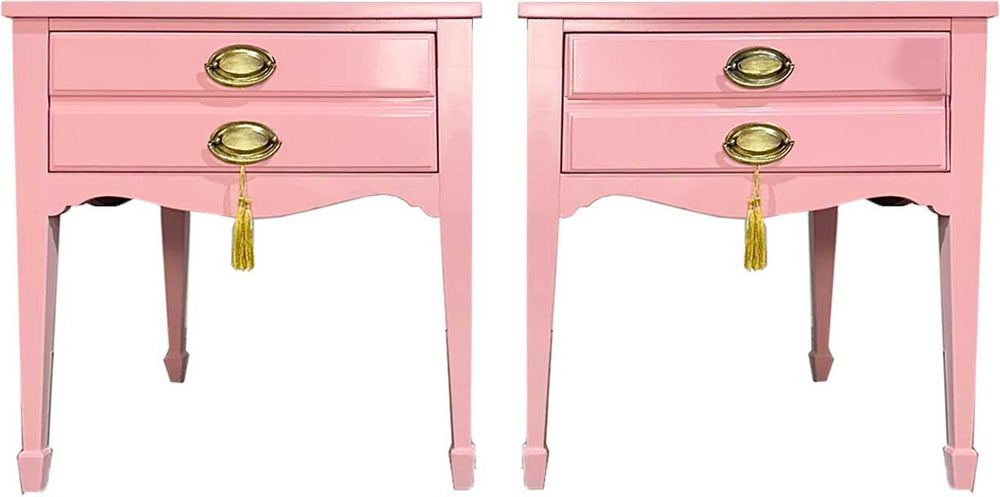 Mid Century Federal Style Nightstands in Pink by Lane Furniture - Newly Painted