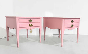 Mid Century Federal Style Nightstands in Pink by Lane Furniture - Newly Painted