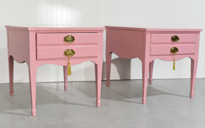 Mid Century Federal Style Nightstands in Pink by Lane Furniture - Newly Painted