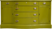 Mid Century Federal Style Serpentine Front Credenza by Bassett Furniture in Green - Newly Painted