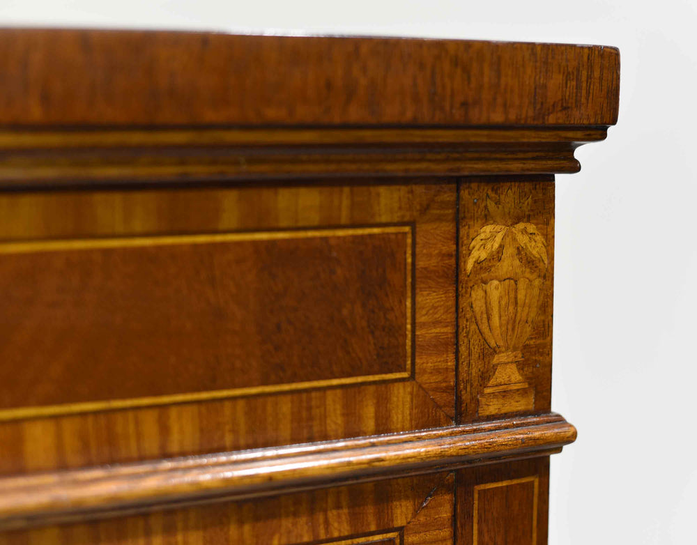 Mid Century Flame Mahogany Banded and Inlaid Leather Top Desk