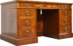 Mid Century Flame Mahogany Banded and Inlaid Leather Top Desk