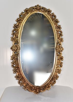 Mid Century Gold Acanthus Leaf Oval Wall Mirror