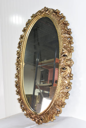 Mid Century Gold Acanthus Leaf Oval Wall Mirror