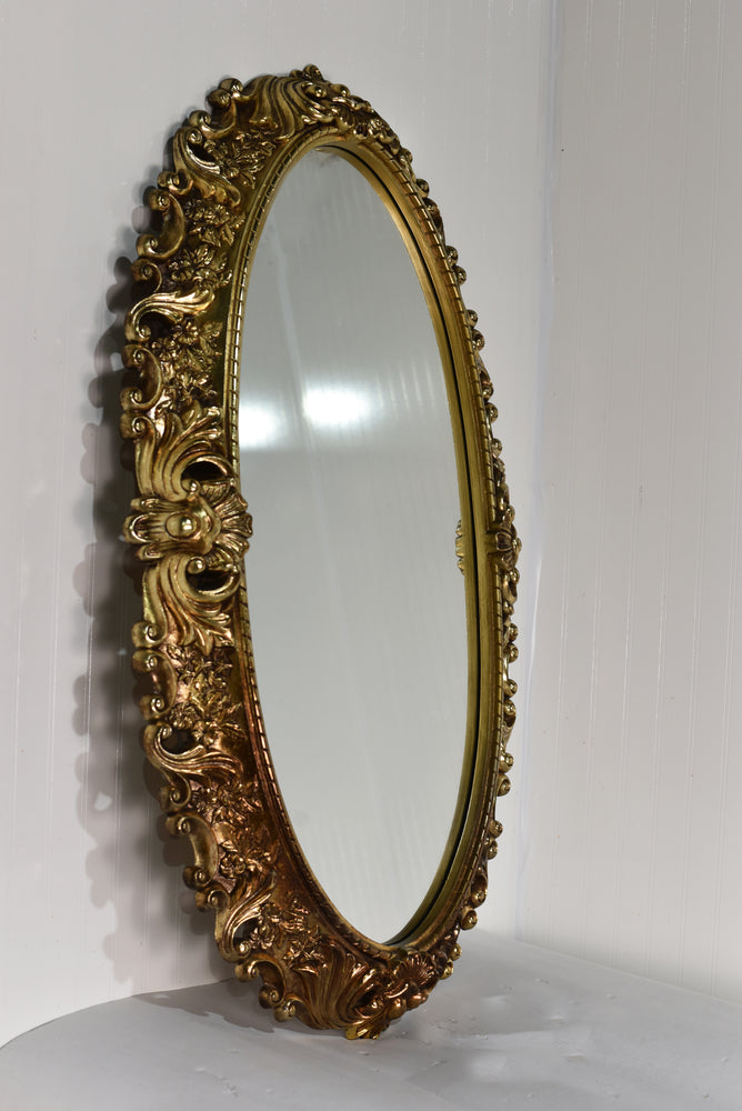 Mid Century Gold Acanthus Leaf Oval Wall Mirror