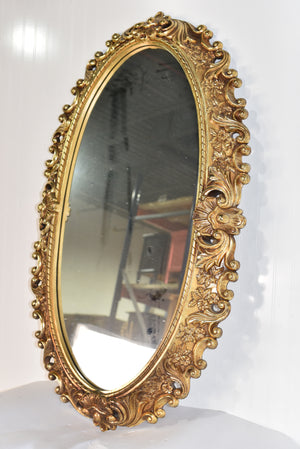 Mid Century Gold Acanthus Leaf Oval Wall Mirror